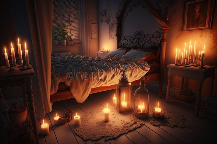 A Bedroom, Bathed in the Soft Glow of Candlelight, with a Dozen