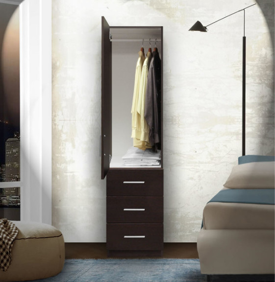 Alta Narrow Wardrobe Closet - Left Door,  Exterior Drawers