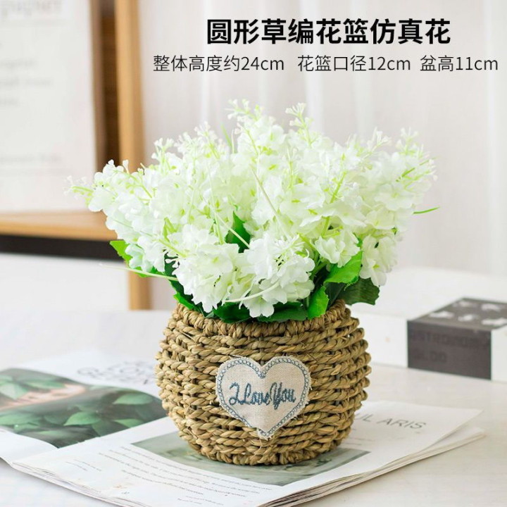 Artificial Flowers with Vase,Silk Flower Arrangements,Artificial Rose  Bouquets in Handmade Rattan Vase for Home Office Table Kitchen Desktop  Dinning