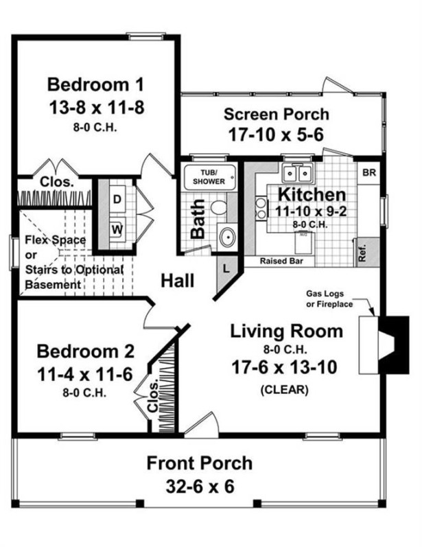 Bedrm,  Sq Ft Bungalow House Plan #-108