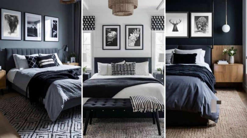 Black Bedroom Ideas For Men + Black and White Wall Art Decor