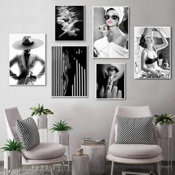 Black White Fashion Sexy Female Cavnas Poster Wall Art Print Living Room  Decor  eBay