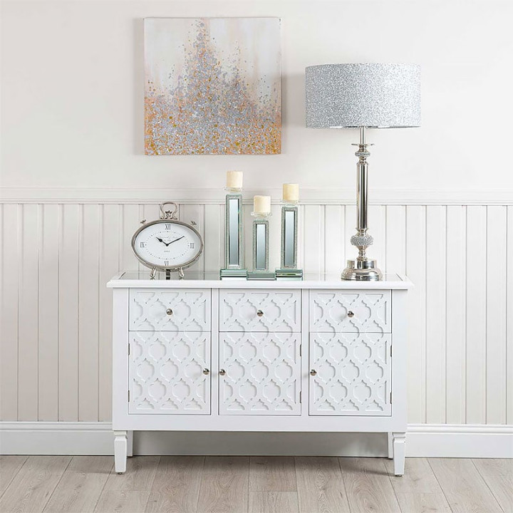 Blanca White Wooden Mirror Top  Door  Drawer Chest Cabinet