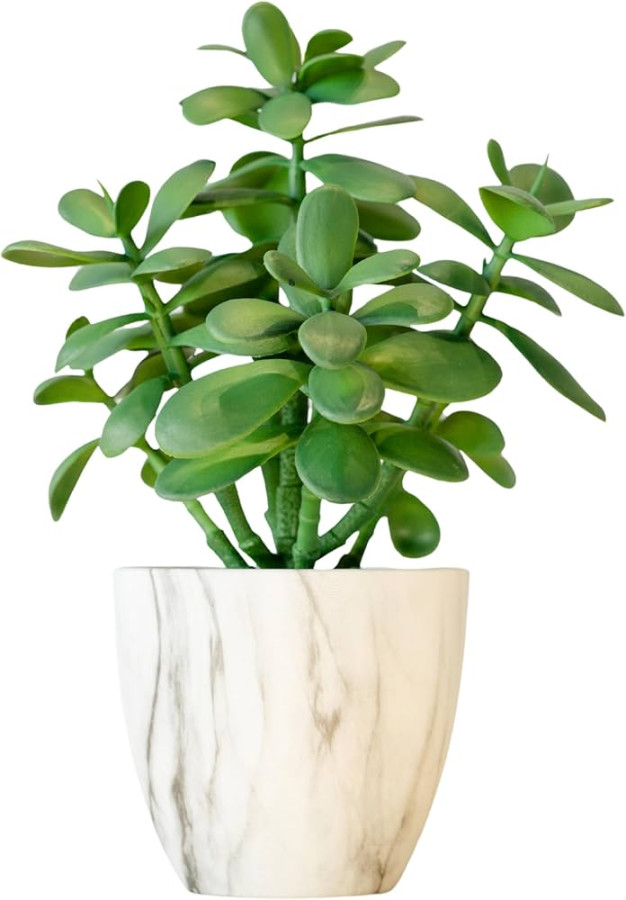 Blooming Decor Artificial Jade Plant  inch in Marble Pattern Pot,  Luxury Faux Succulent Plant for Home Decor, Office Decor, Money Tree, Faux