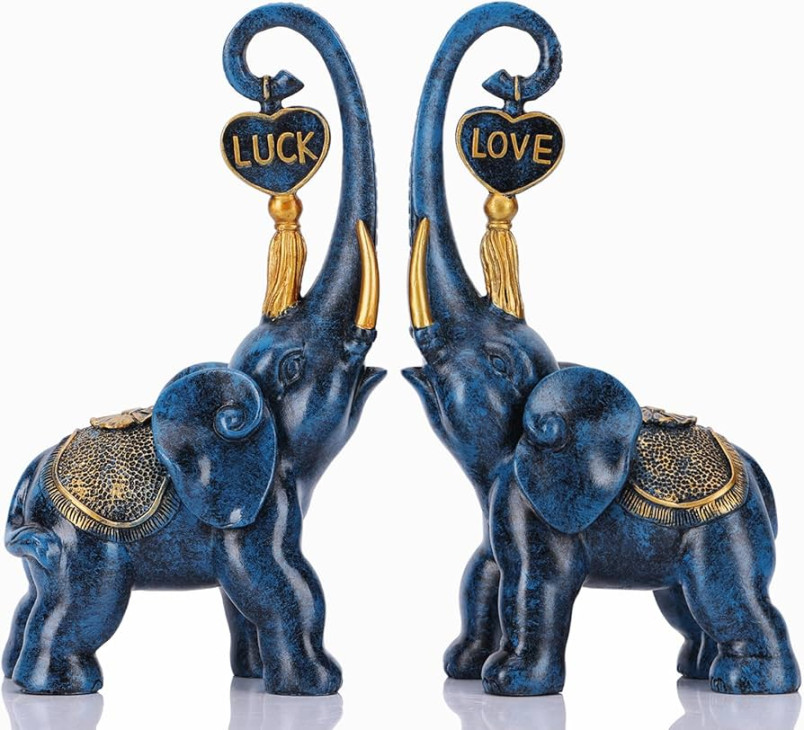 Blue Elephant Statue  Piece Set, Love Elephant Sculpture, Lucky Elephant  Decoration for Home Decor Statue, Home Decor Elephant, Office Decoration,