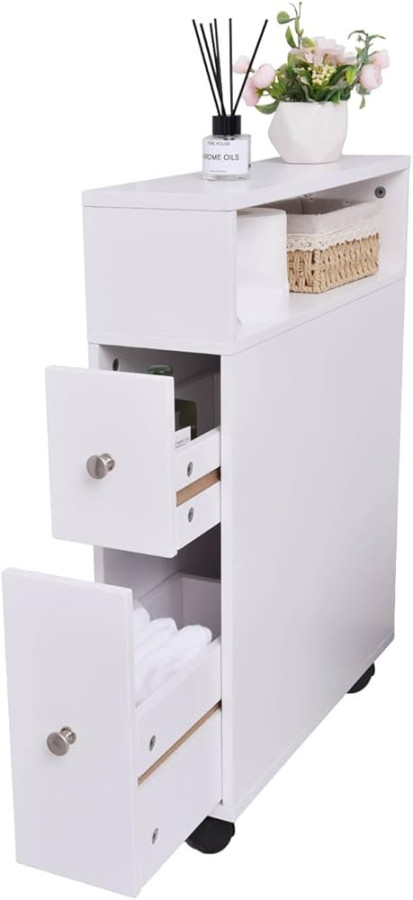 Ceredeme Small Bathroom Storage Cabinet, Toilet Paper Holder with Slide Out  Drawers for Small Space, Narrow Floor Bathroom Organizer Next to Toilet