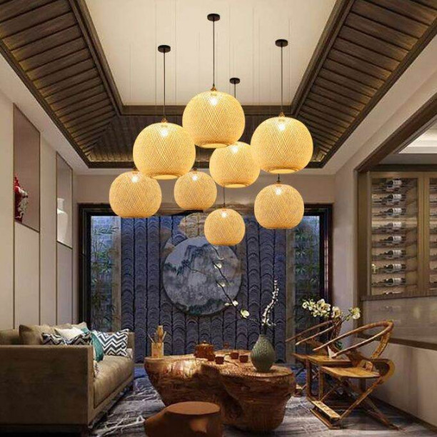 Chinese Creative Tea Room Hanging Lamp Bamboo Woven Personalized Living  Room Main Pendant Lamp Retro Dining Study Chandelier