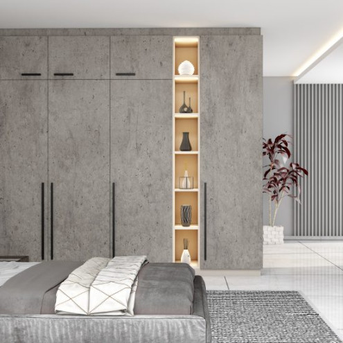 Corner Wardrobes In Bedroom With Concrete Finish