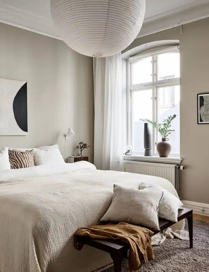 Cosy and calm beige bedroom ideas with Scandinavian style - DIY