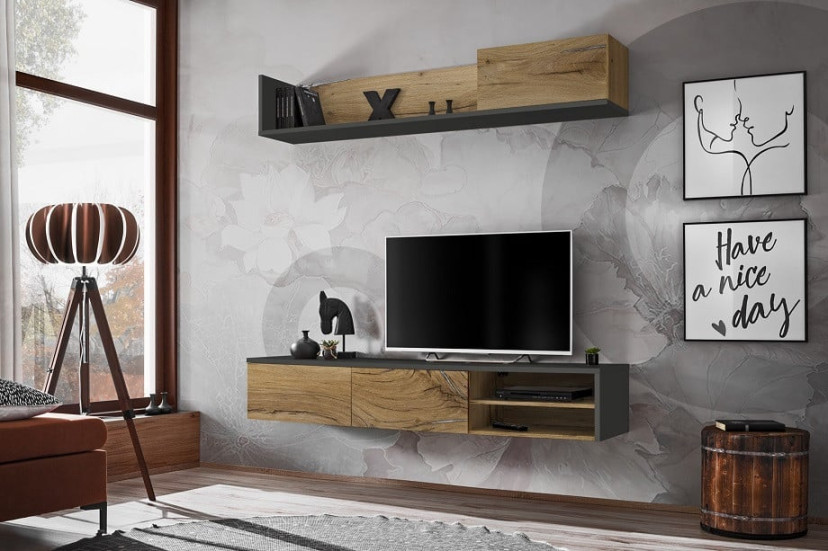 Disco  cm Hanging Wall Unit in Oak Veneer and Anthracite  Sena