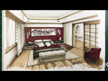 Drawing a bedroom / Interior design perspective - YouTube