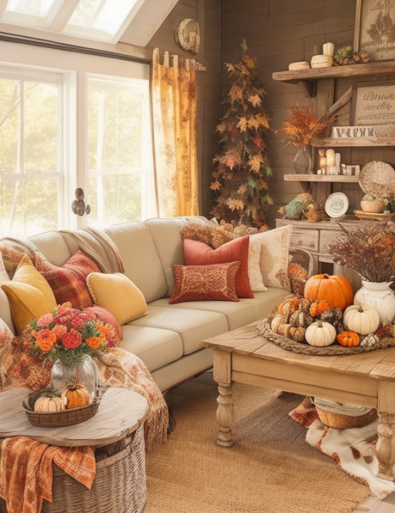 Dreamy Fall Farmhouse Living Room Decorating Ideas - Home Wall