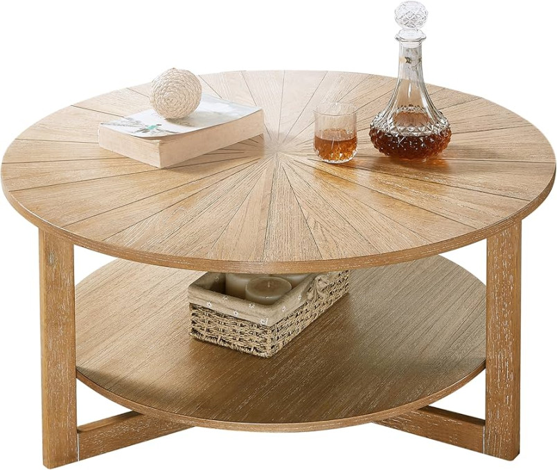 DS-HOMEPORT Wood Round Coffee Table for Living Room,  Tier Circle