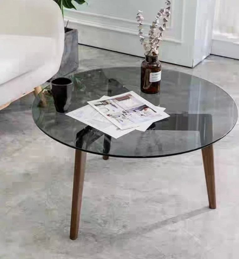 DUMO Round Glass Solid Wood Coffee Table - Clear glass / Natural oak