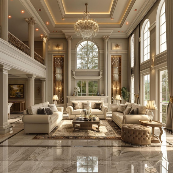 European style luxury living room interior design  Premium AI