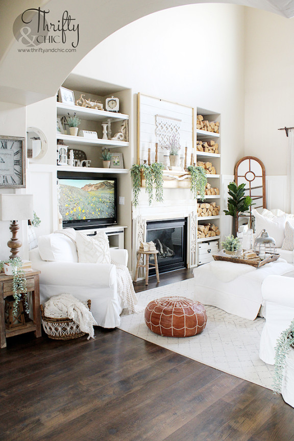 Farmhouse Style Spring Living Room Decor  Tour  — Thrifty and