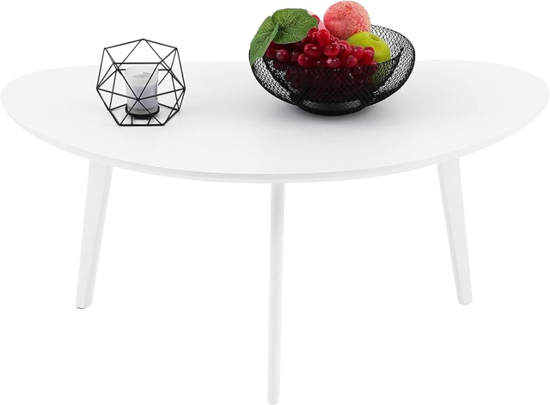 FIRMINANA Small White Oval Coffee Table for Living Room,Mid