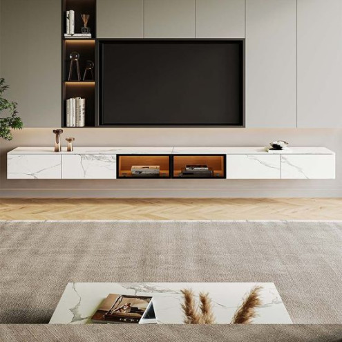 Floating Wall Hung TV Stand with Modern Hanging TV Cabinet White