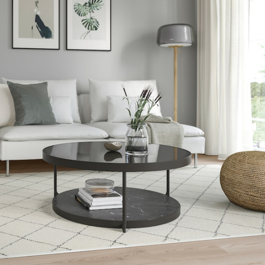 FRÖTORP coffee table, anthracite marble effect/black glass,  cm