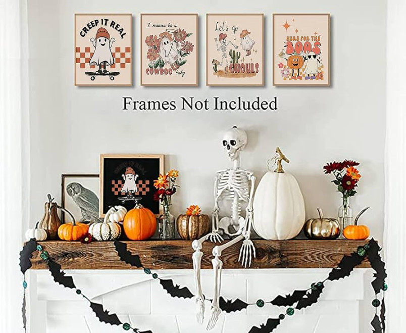 Ghost Art Set, Halloween Art Print, Halloween Poster, Boho