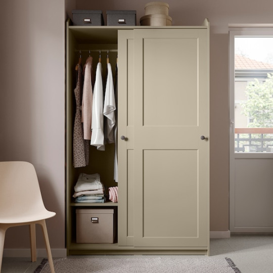 HAUGA wardrobe with sliding doors, beige, xx cm - IKEA