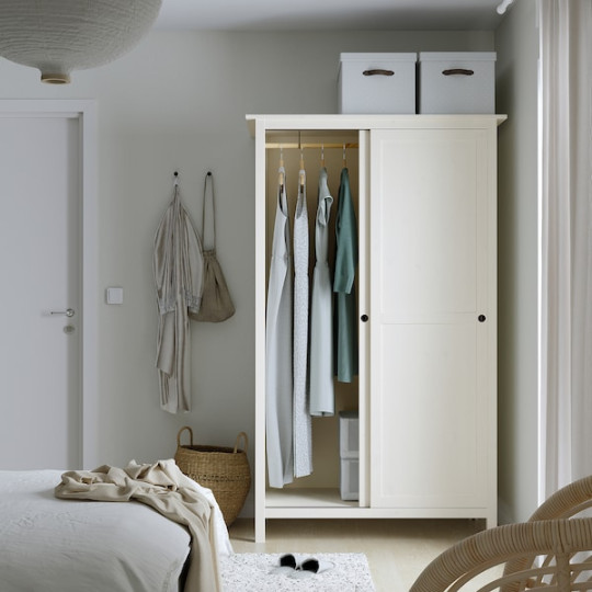 HEMNES wardrobe with  sliding doors, white stain, 10x cm