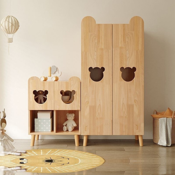 Home Bedroom Kids Cupboard Solid Wood Bedroom Baby Wardrobe  Door Wardrobe  Storage Wardrobe Simple Assembly