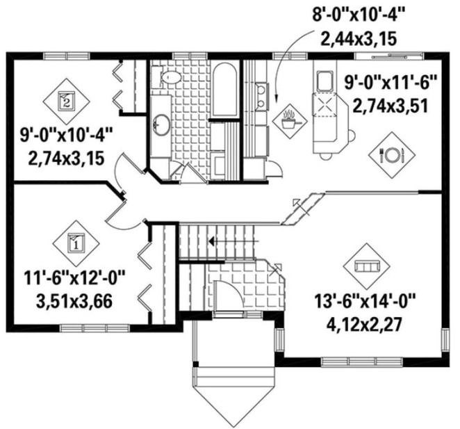 House Plan - - Ranch Plan:  Square Feet,  Bedrooms,