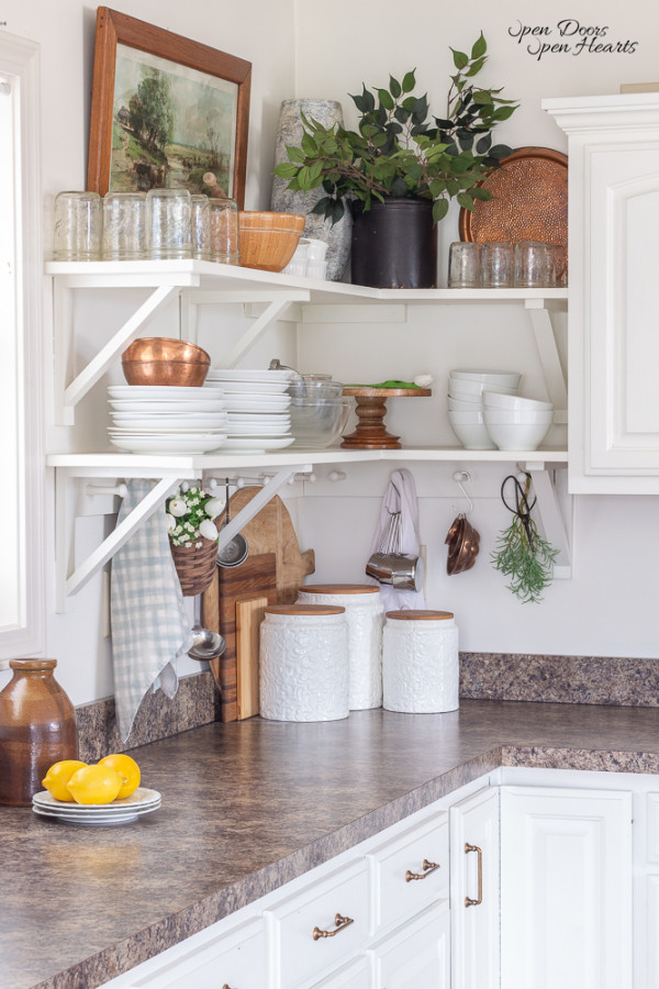 How to Decorate Kitchen Shelves Beautifully - Open Doors Open Hearts