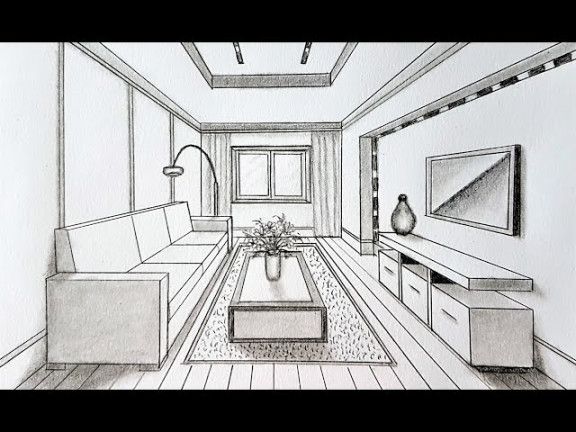 How to draw a living room in one point perspective - YouTube