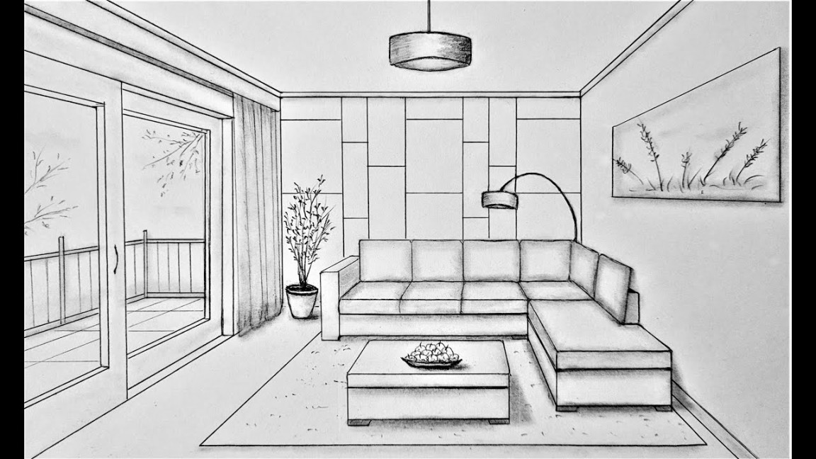 How to draw a room in one point perspective