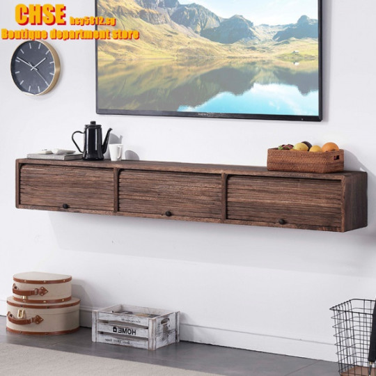 【In stock】Solid Wood TV Cabinet Modern Simple Wall-Mounted TV Cabinet Light  Luxury Small Apartment Wall Cupboard New Chinese Style Wall-Mounted Wall