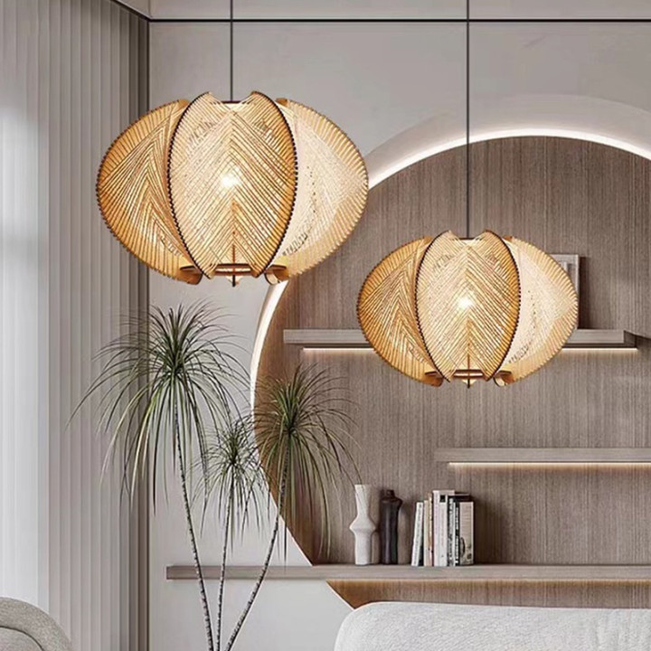 Japanese Style Rattan Chandelier Ceiling Light Bamboo Pendant