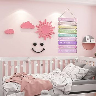 JEVUVU Pink Room Decor for Teen Girls Aesthetic, Cute Bedroom Wall Decor  for Baby Girl, Boho Rainbow Wall Art Signs, Trendy Stuff Decorations for  Kids