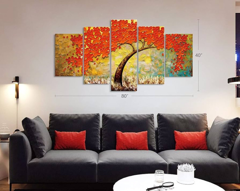 JIMHOMY Wall Art for Living Room Large Canvas Wall Paintings Room Decor Red  Tree Picture Wall Decor Cherry Blossom Flower Painting D Textured Petals