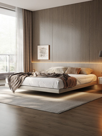 KENKO Solid Wood Floating Bed With Light Scandinavian Style