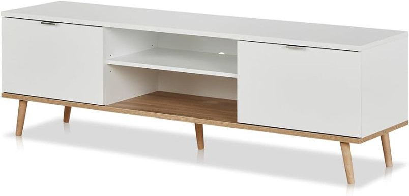 KHG Scandi TV Lowboard  Doors and  Compartments White Foiled Wood for  Living Room  kg Load Capacity  x  x  cm (W x H x D) : Amazon