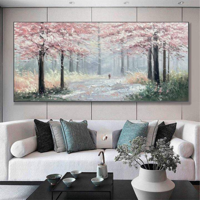 Large Pink Forest Oil Canvas Print, Original Abstract Nature