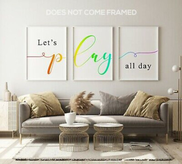 Lets Play All Day, Playroom Room, Set of  Poster Prints, Home Wall