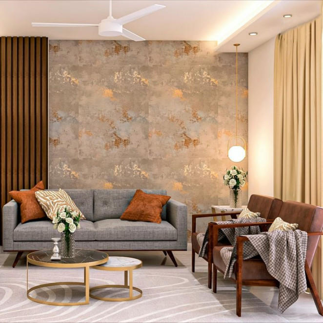 Luxurious Living Room Design With Textured Wall