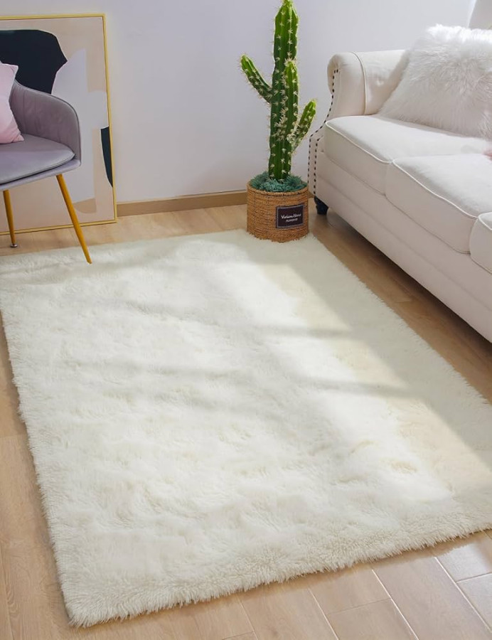 Macgace Fluffy Area Rugs for Bedroom Decor Aesthetic, x Cream