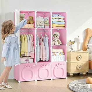 MAGINELS Kids Wardrobe Closet,Baby Closet Cabinet with Door.Baby Girls  Closet Armoires Organizer for Bedroom