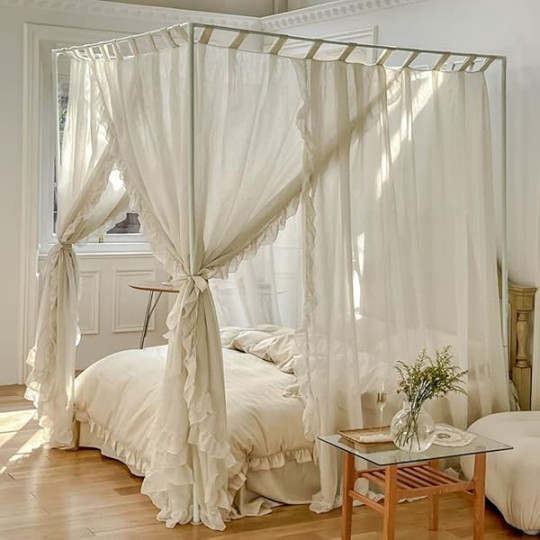 Mengersi Linen Canopy Bed Curtains,Bed Canopy Curtains Bed Drapes