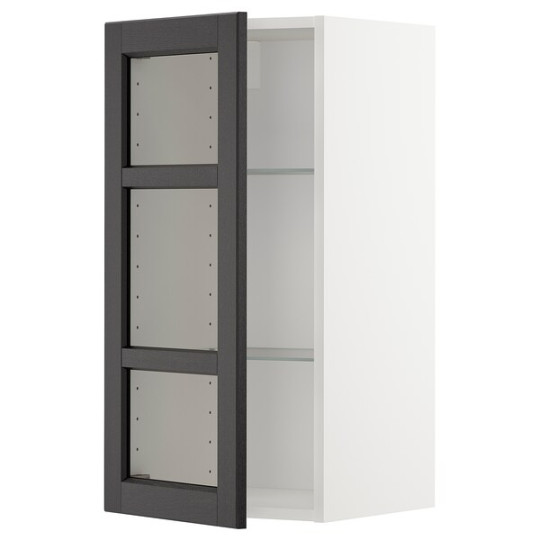 METOD Wall cabinet w shelves/glass door - white/Lerhyttan black stained  xx cm