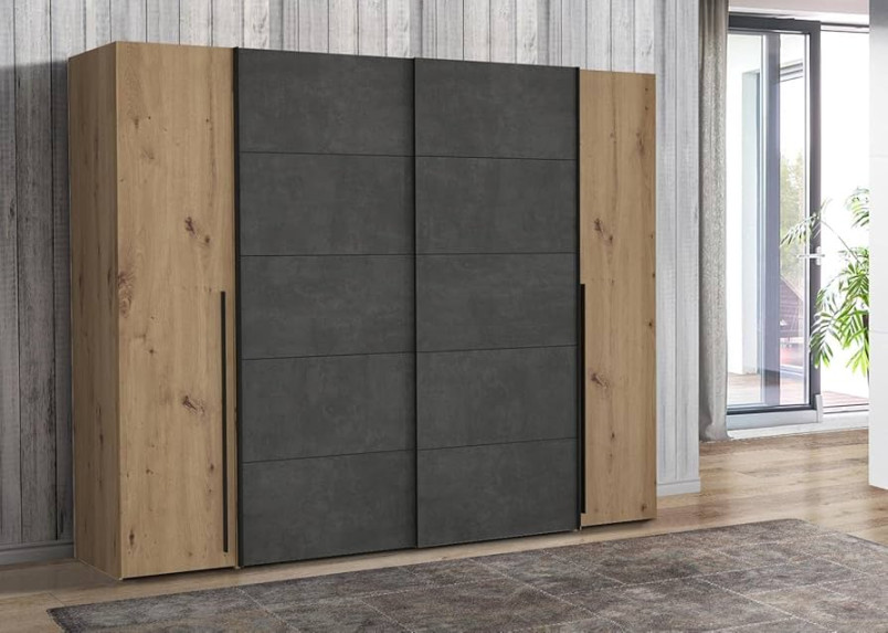 möbelando Nadiya I Artisan Wardrobe Oak / Concrete Look Dark Grey