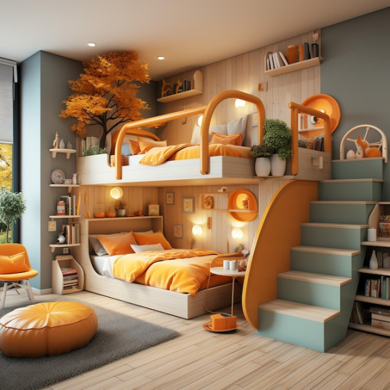 Modern child bedroom interior design in house with decoration