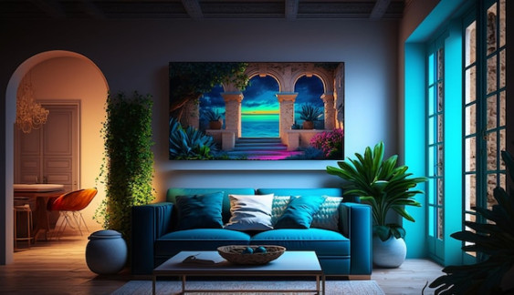 Modern home decor neon living room interior design AI Generated