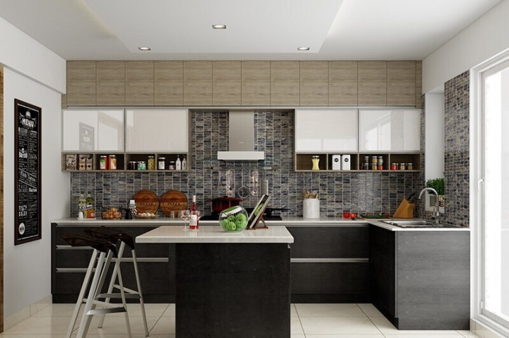 Modern Modular L Shaped Kitchen Design With Kitchen Island in