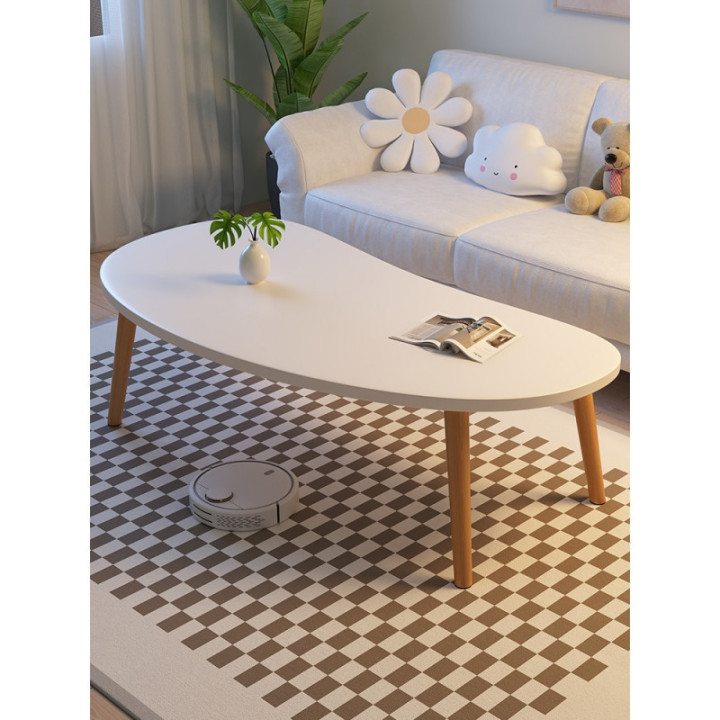 ODOROKU Minimalist & Simple Oval White Wood Coffee Table with  Legs and  Anti Slip Feet and Rounded