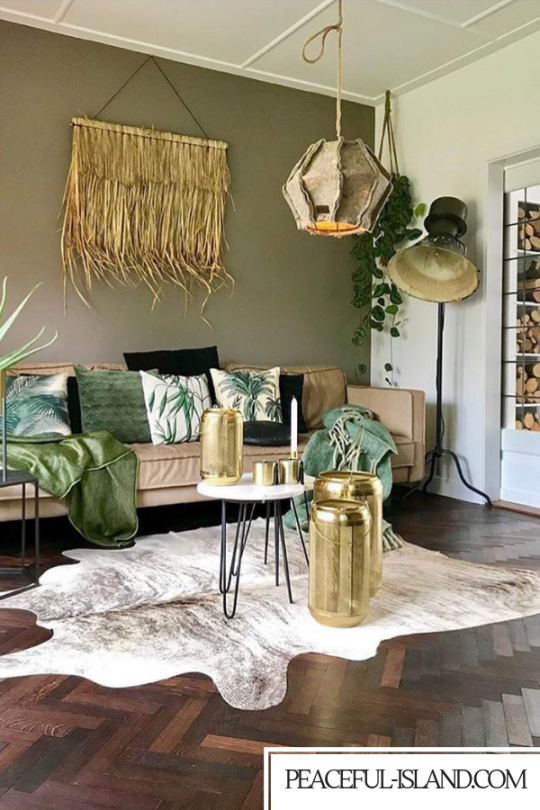 Olive Green & Golden Living Room Decor